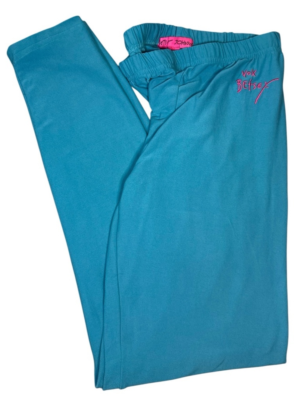 Betsey Johnson Youth XL Blue Pink Fun Teal Leggings Stretch Y2K Lounge Preppy